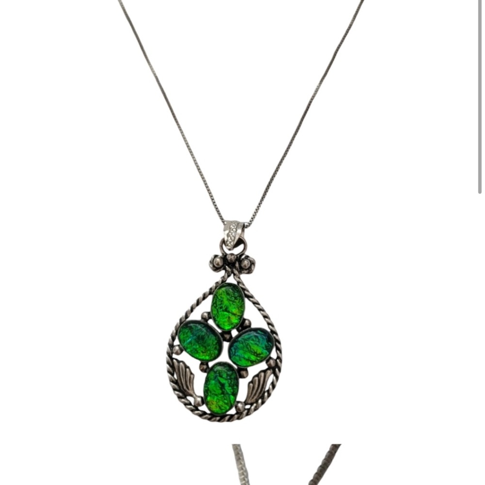 925 Silver Elegant Silver Blue Pendant Necklace Blue & Green Opal Pendant Only - Picture 7 of 13